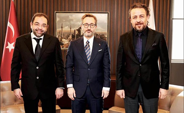 The Editor-in-chief, Youssef Khaled Al-Marzouq, Fahrettin Altun, and Al-Anbaa representative in Turkey, M.Alphan Namli